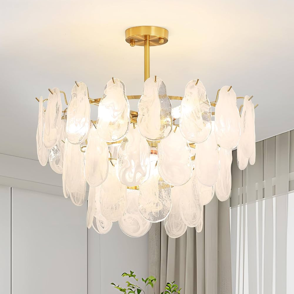 6-Light Modern Semi Flush Mount Ceiling Light, 20" Crystal Chandelier Ceiling Light Fixtures with... | Amazon (US)
