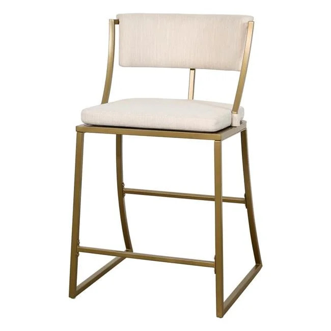 25 in. Beige & Antiqued Brass Steel Low Back Counter Height Bar Chair with Footrest - Walmart.com | Walmart (US)
