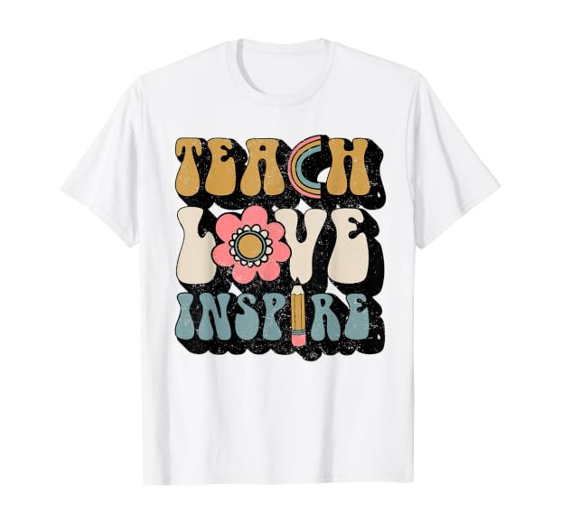 Back To School Teach Love Inspire Retro Teachers Women Kids T-Shirt | Amazon (US)