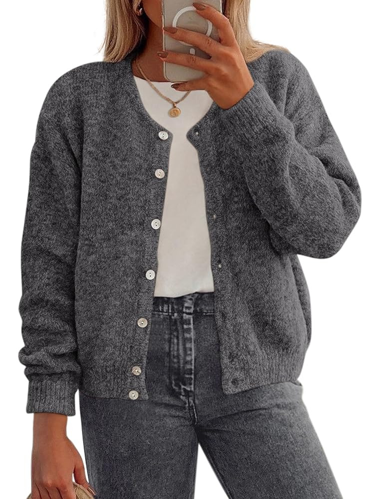 PRETTYGARDEN Fall Long Sleeve Cardigans for Women Trendy 2025 Lightweight Button Down Crewneck Lo... | Amazon (US)