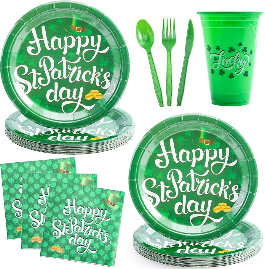 JOYIN 126PCS St Patrick's Day Tableware Set Serves 18 People with Shamrock Cups, 9 inche Plates, ... | Amazon (US)