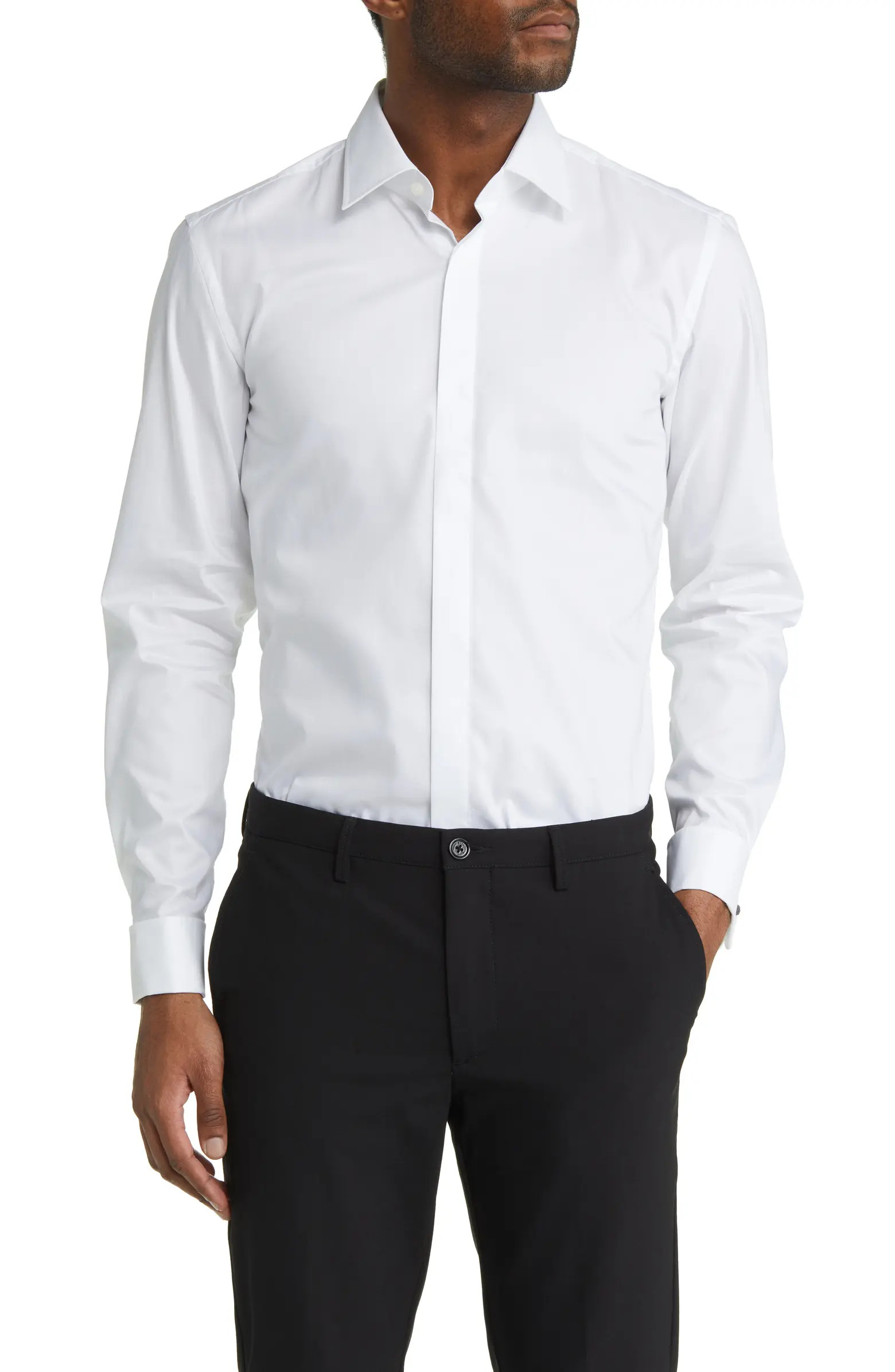 BOSS Hank Slim Fit Easy Iron Tuxedo Shirt | Nordstrom | Nordstrom