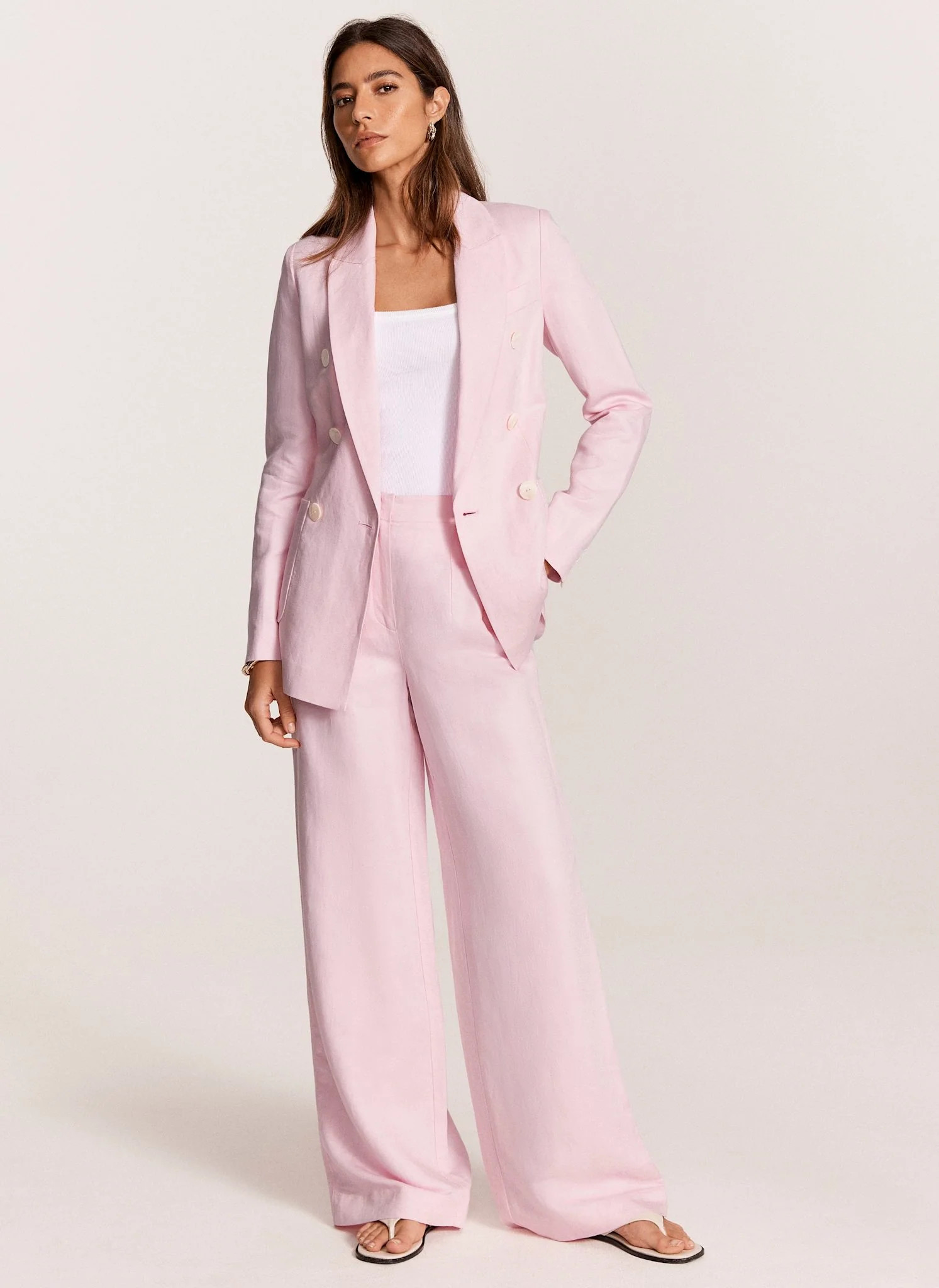 Pink Wide Leg Linen Blend Trousers | Mint Velvet - US