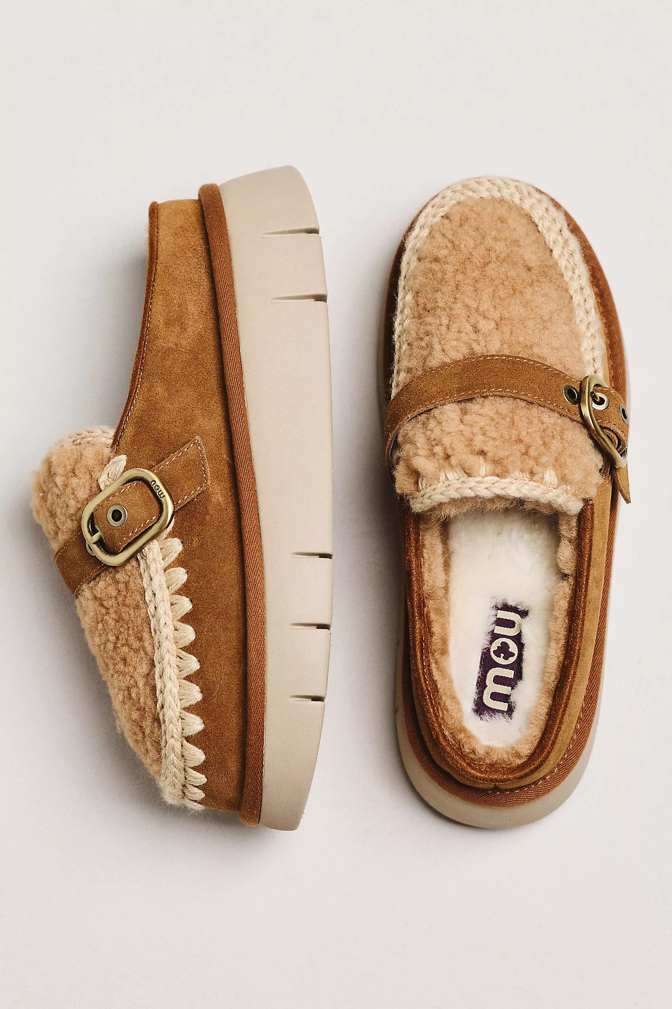 MOU Buckle Sheepskin Slippers | Anthropologie (US)