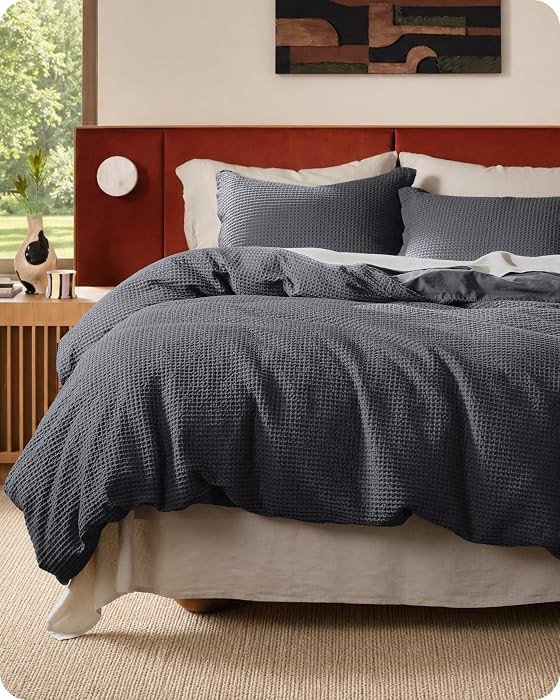 Bedsure PureWoven 100% Cotton Waffle Weave Duvet Cover Set, 3 Pieces, Full | Amazon (US)