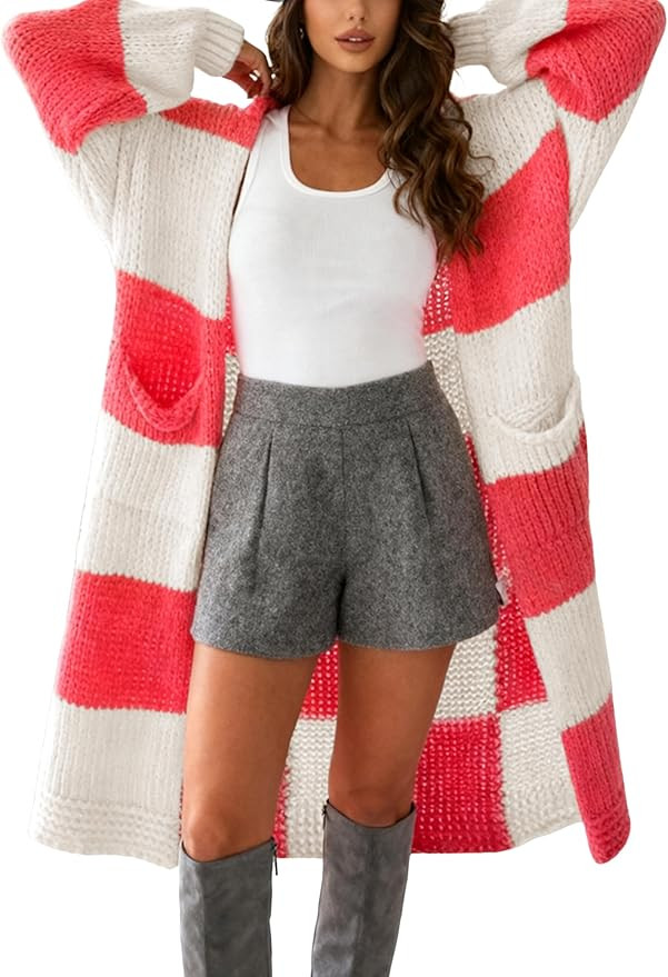 Yeokou Women Checkered Cardigan Sweater Color Block Open Front Long Plaid Chunky Knit Fall Outerw... | Amazon (US)