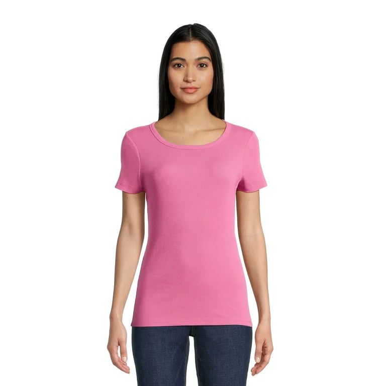 Time and Tru Women’s Rib Tee with Short Sleeves, Available in 1-Pack, Sizes XS-XXXL | Walmart (US)