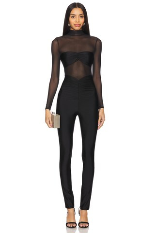 X Revolve Brietta Bandeau Mesh Catsuit in Black | Revolve Clothing (Global)