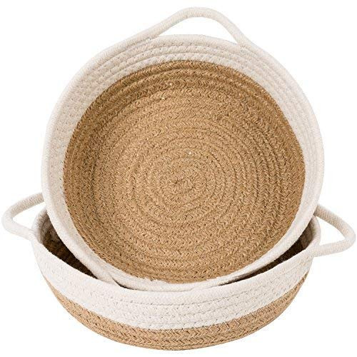 Goodpick 2pack Cotton Rope Basket - Woven Storage Basket - 9.8" x 8.7" x 2.8" Small Rope Baskets ... | Amazon (US)