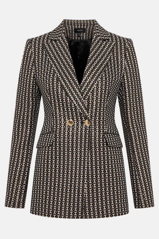 Geo Sparkle Stretch Jacquard Tailored Jacket | Karen Millen UK & IE