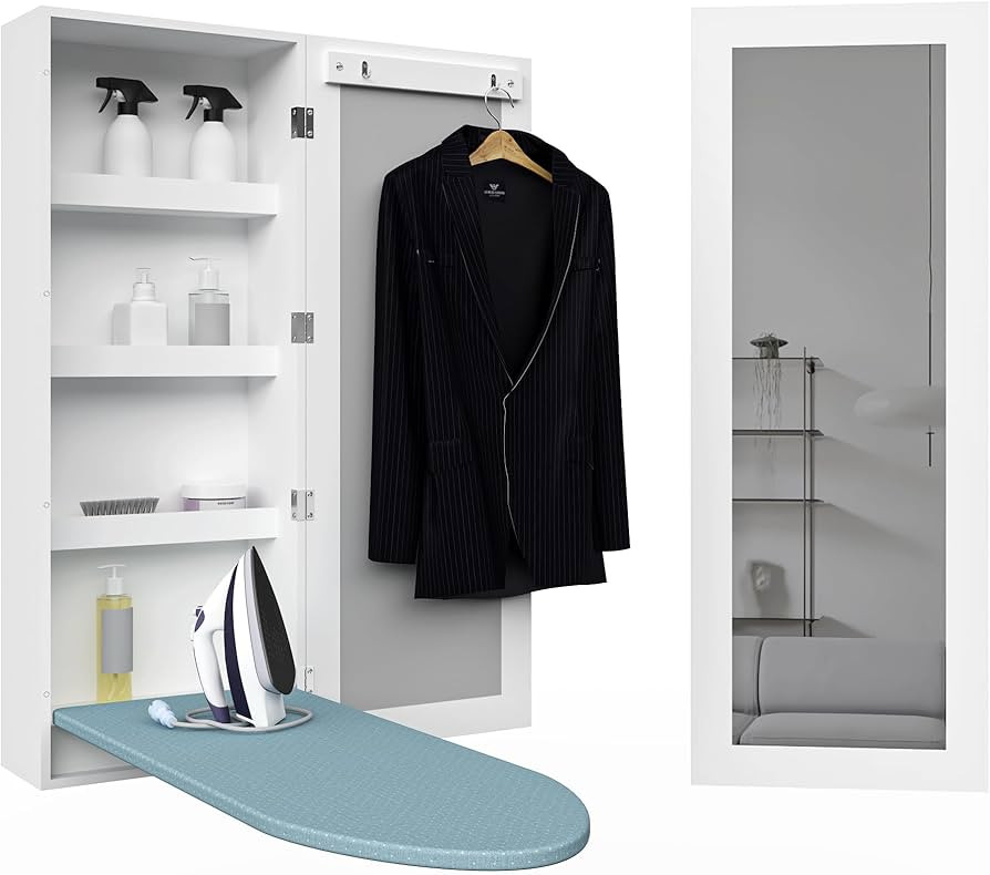 Wall Mounted Ironing Board Cabinet, Foldable Ironing Board Closet with Storage, Built in Ironing ... | Amazon (US)