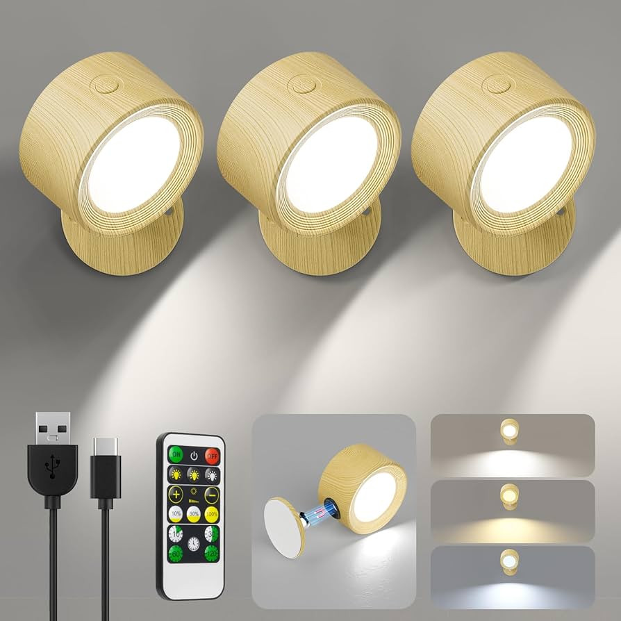 LED Wall Sconces, Wall Mounted Lamp 3 Pcs with Remote Rechargeable Battery Operated, 3 Color Temp... | Amazon (US)