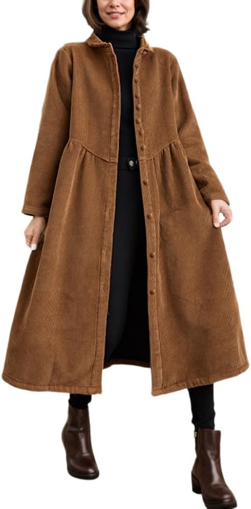 Akivide Womens Retro Classic Corduroy Button Down Lapel Neck Maxi Dress Fall Winter Casual Jacket... | Amazon (US)