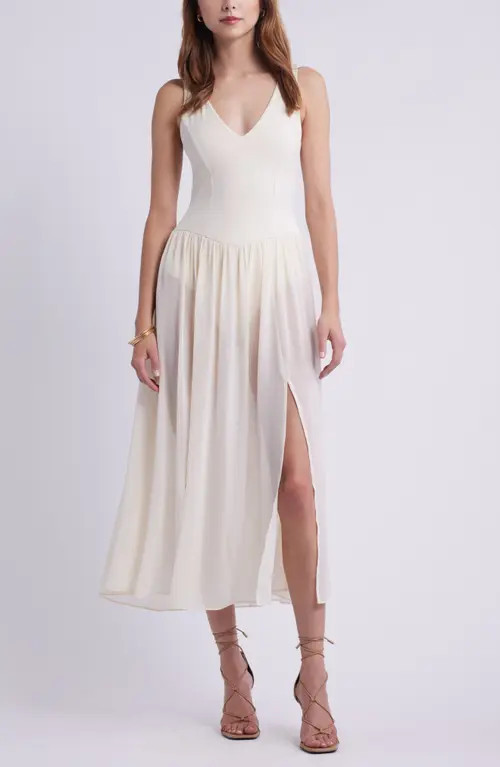 Open Edit Mixed Media Side Slit Tank Dress in Ivory Dove at Nordstrom, Size Medium | Nordstrom