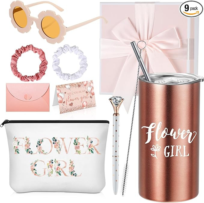 Sieral 9 Pcs Flower Girl Proposal Gifts Set Personalized Flower Girl Tumbler with Straw Bride Gif... | Amazon (US)