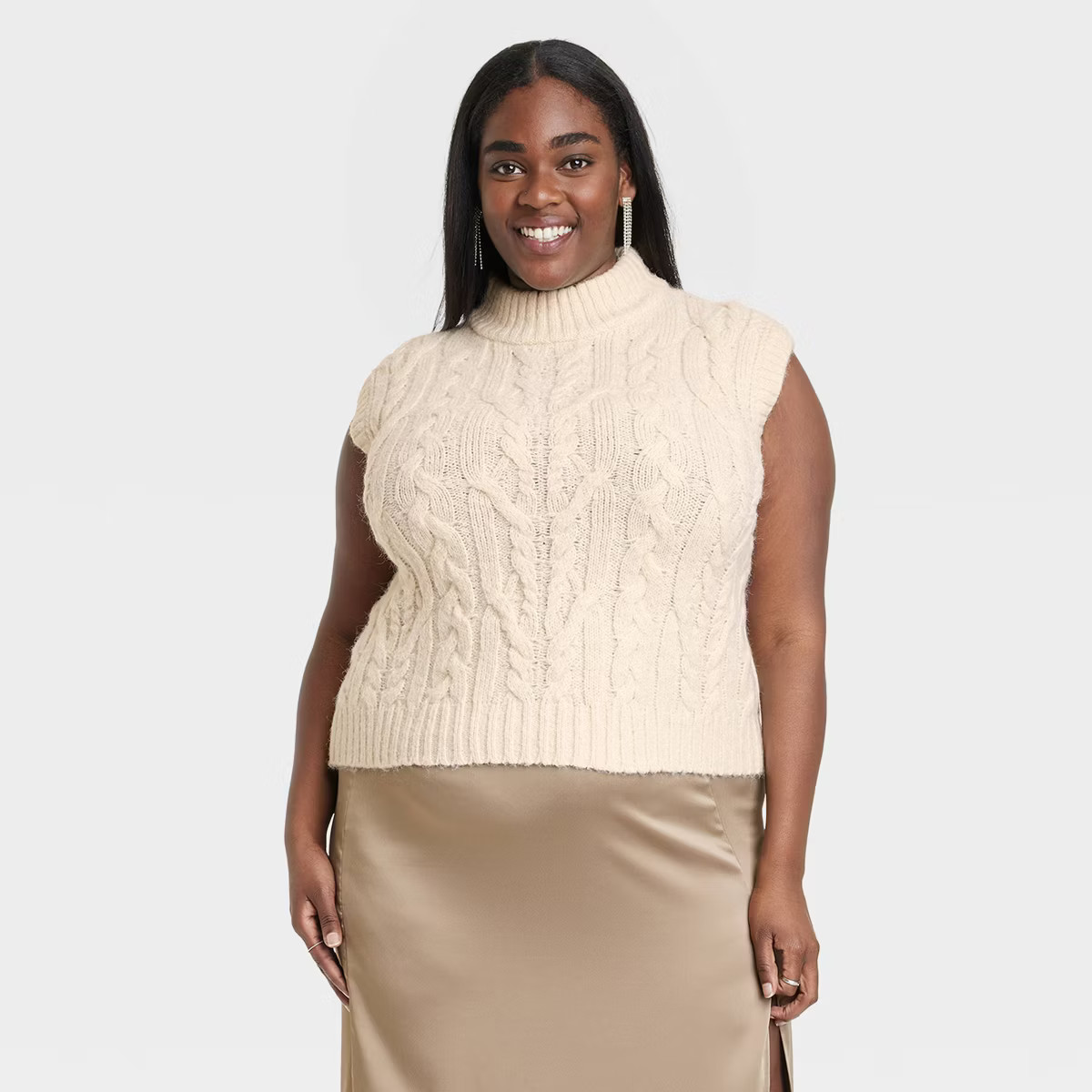 Women's Crewneck Cropped Sweater Vest - A New Day™ Cream 2X | Target