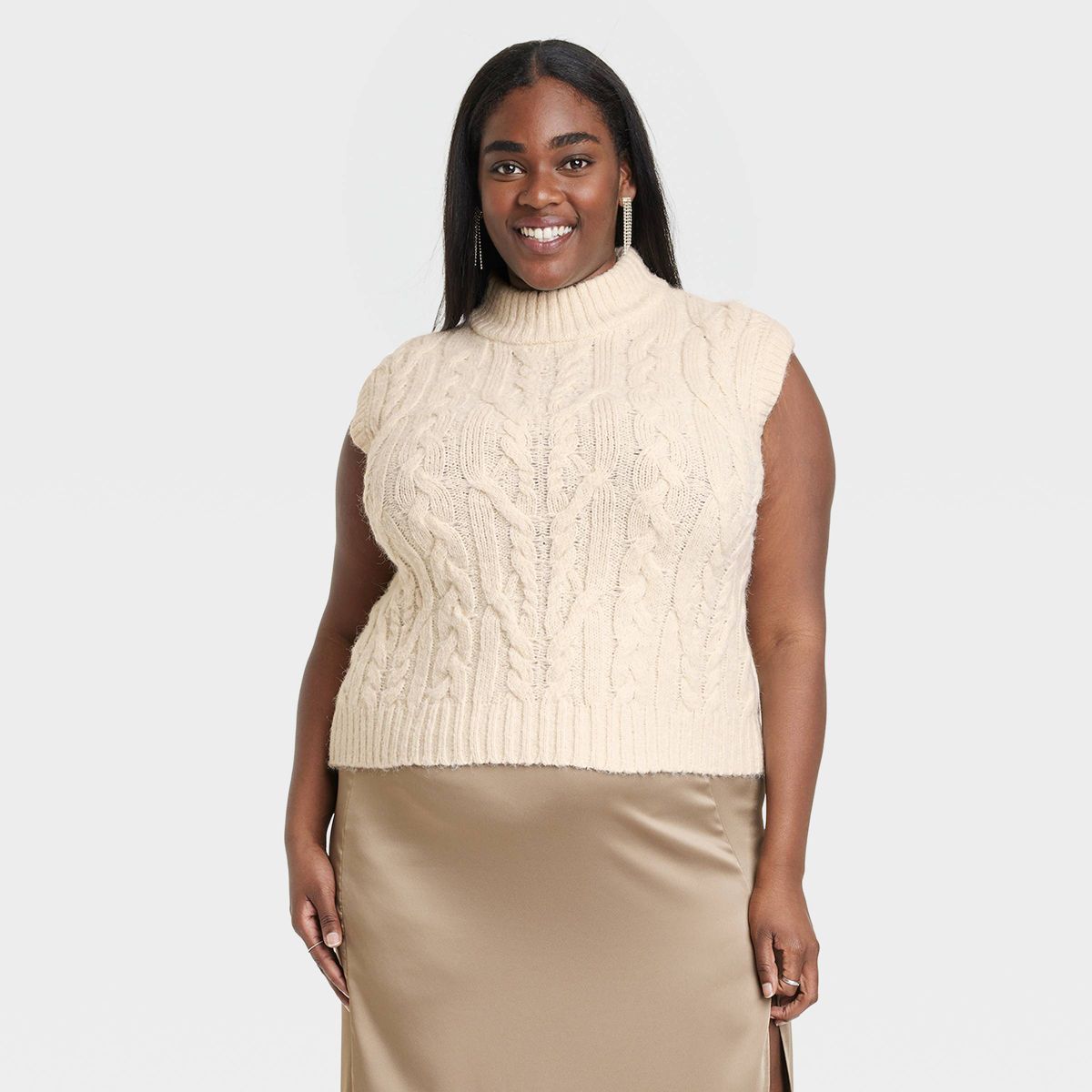 Women's Crewneck Cropped Sweater Vest - A New Day™ Cream 2X | Target