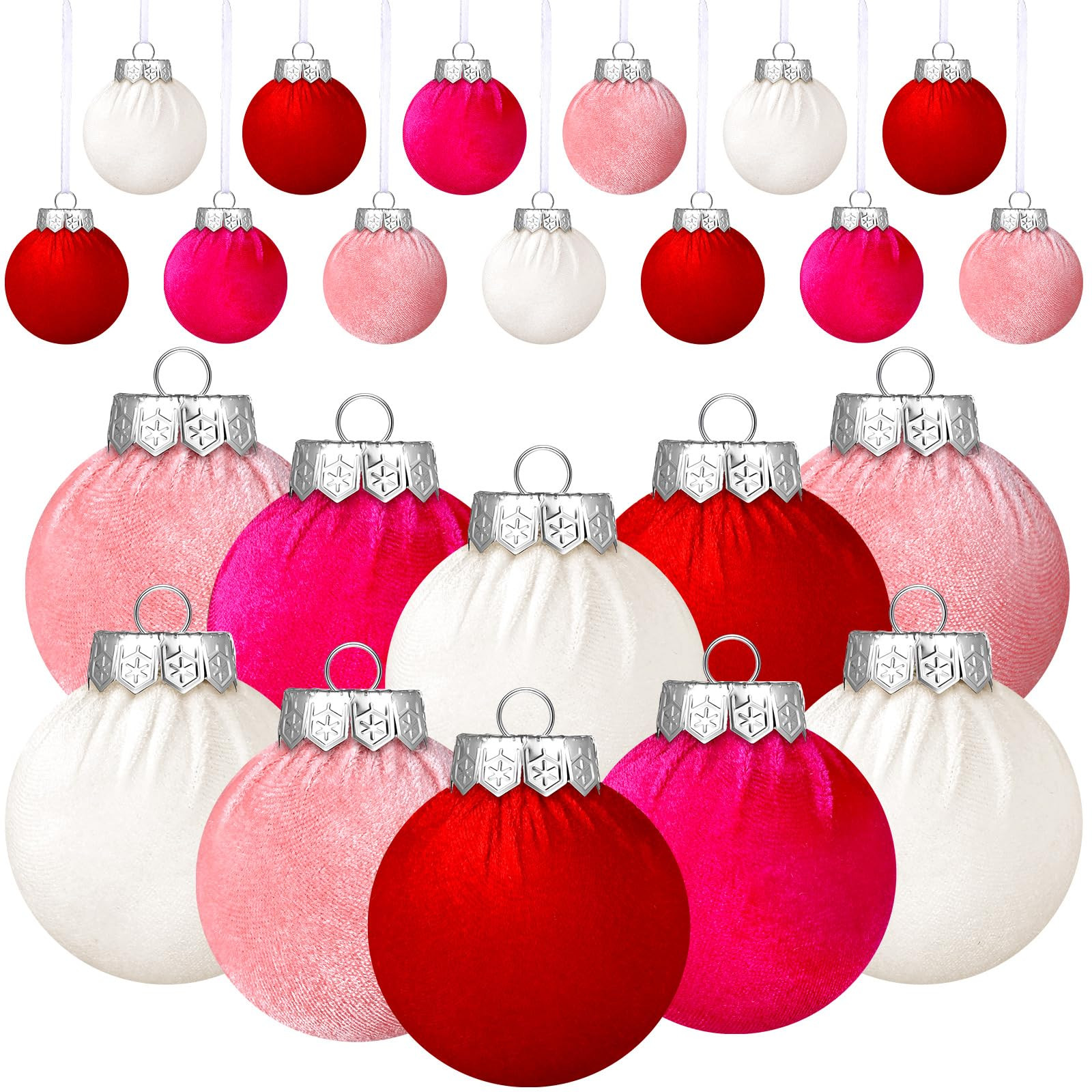 24 Pcs 2.36'' Valentine's Day Ball Ornaments Velvet Hanging Ball Ornaments Valentine Flocked Deco... | Amazon (US)