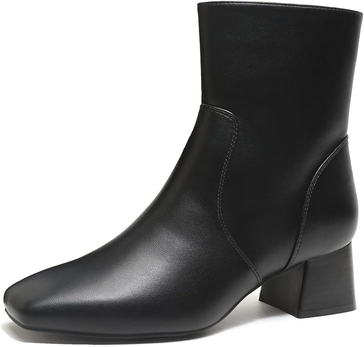 Womens Ankle Boots Low Heel Short Booties Square Toe Dress Fall Boots | Side Zipper,Chunky Block ... | Amazon (US)