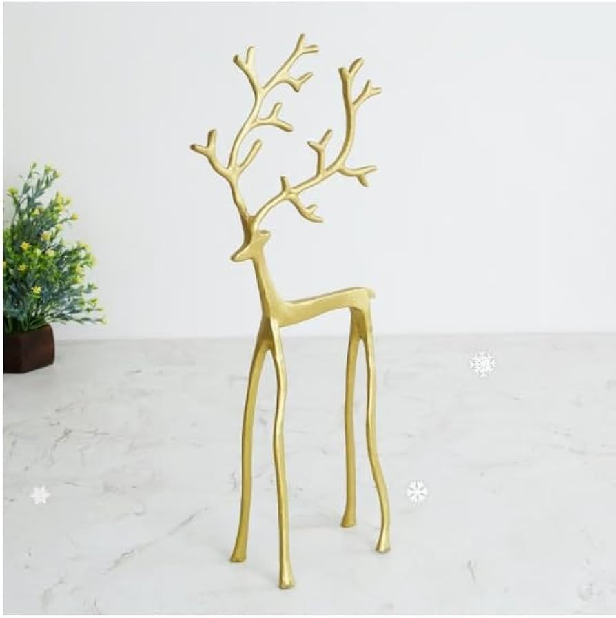 Reindeer Christmas Decor, Gold Metal Reindeer Figurines, Modern Minimalist Xmas Sculpture, Elegan... | Amazon (US)