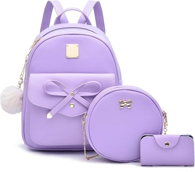 I IHAYNER Girls Bowknot 3-Pieces Fahsion Leather Backpack Backpack Purse for Women Rucksack for L... | Amazon (US)