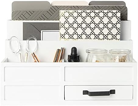 Blu Monaco White Desktop Organizer with Drawer & Pen Holder - Desk Organizers and Storage - Paper... | Amazon (US)