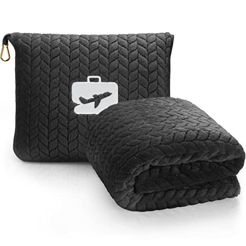 EverSnug Premium Travel Blanket Pillow - Soft 2 in 1 Airplane Blanket with Soft Bag Pillowcase, Hand Luggage Sleeve and Backpack Clip (Black) | Amazon (US)