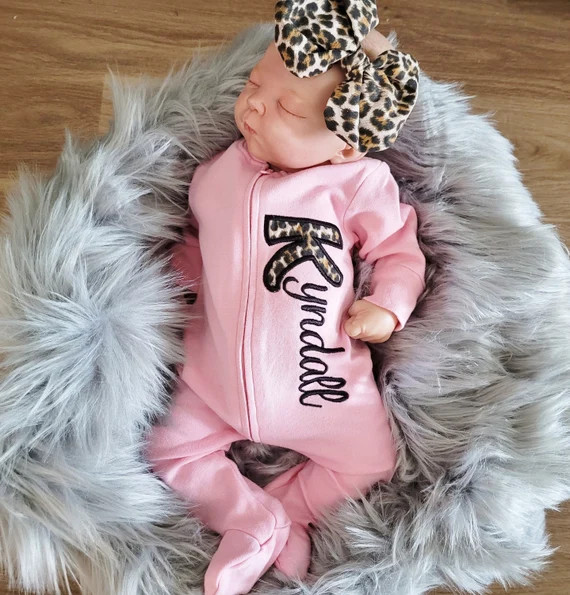 Baby Girl Coming Home Outfit With Leopard Print and - Etsy | Etsy (US)
