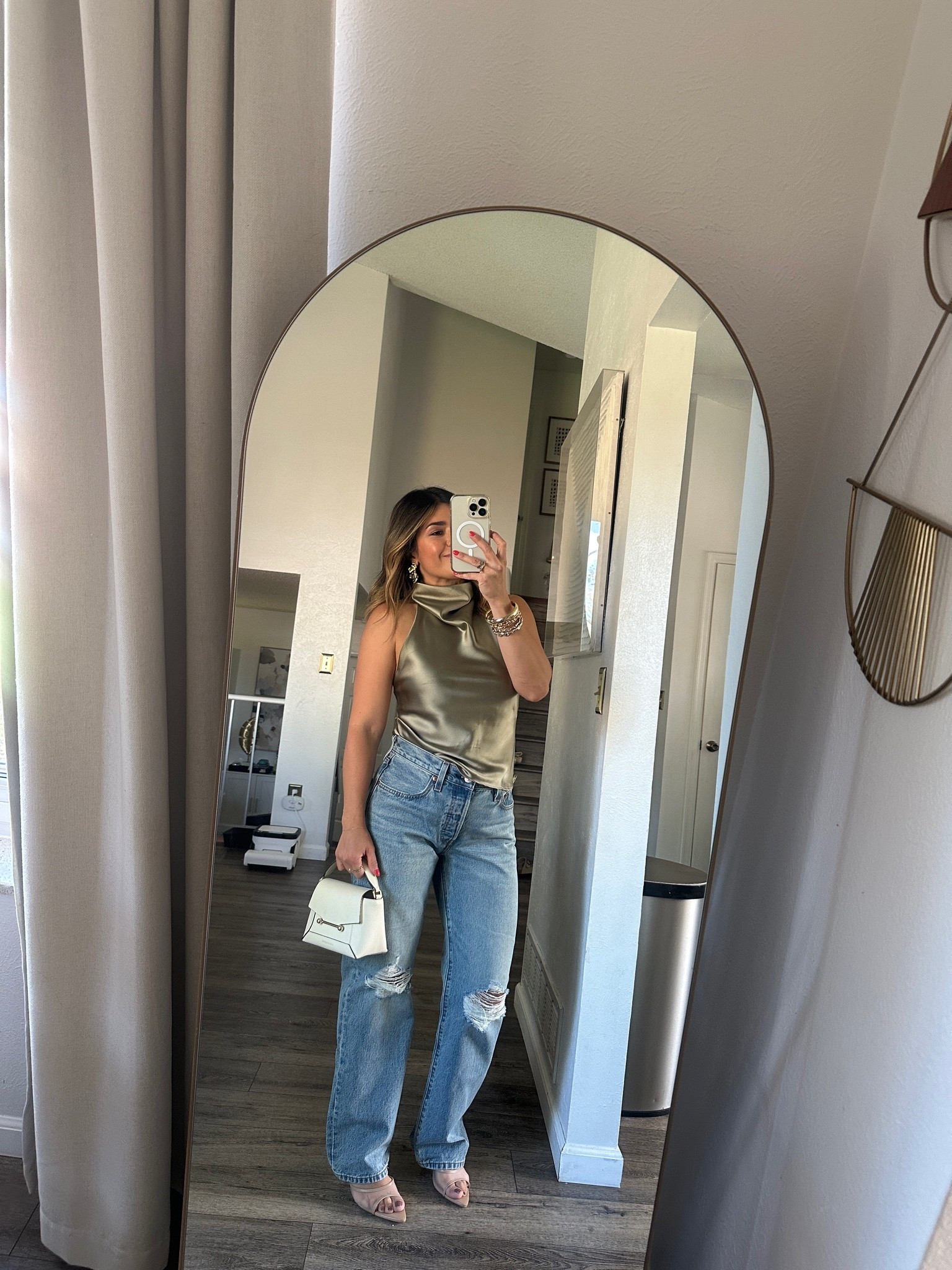 Favorite halter neck satin top of the moment! Available in more colors and looks so chic!!!
Top size xs
Jeans size 25

#LTKootd #LTKU #LTKPetite