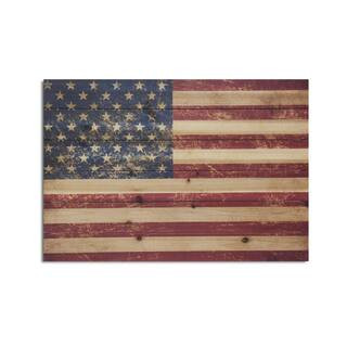 USA Flag Planked Wood Americana Travel Art Print 18 in. x 26 in. | The Home Depot