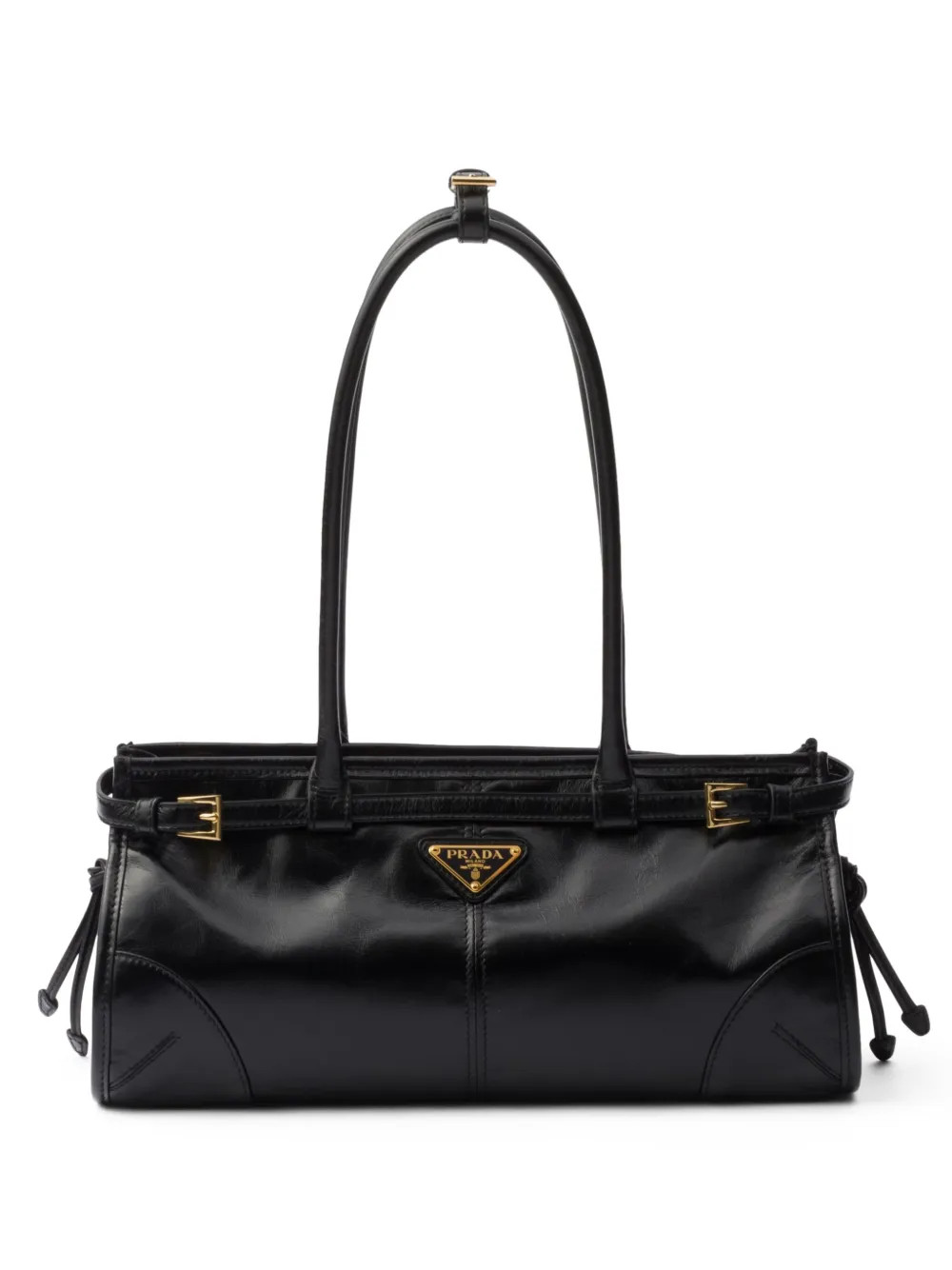 Prada Enamel triangle-logo Leather Tote Bag | Black | FARFETCH BN | Farfetch Global