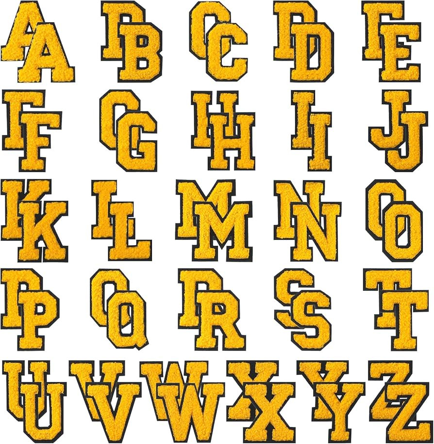 52 Pieces Chenille Letter Patches A-Z Iron on Patches Gold Glitter Border Repair Embroidered Patc... | Amazon (US)