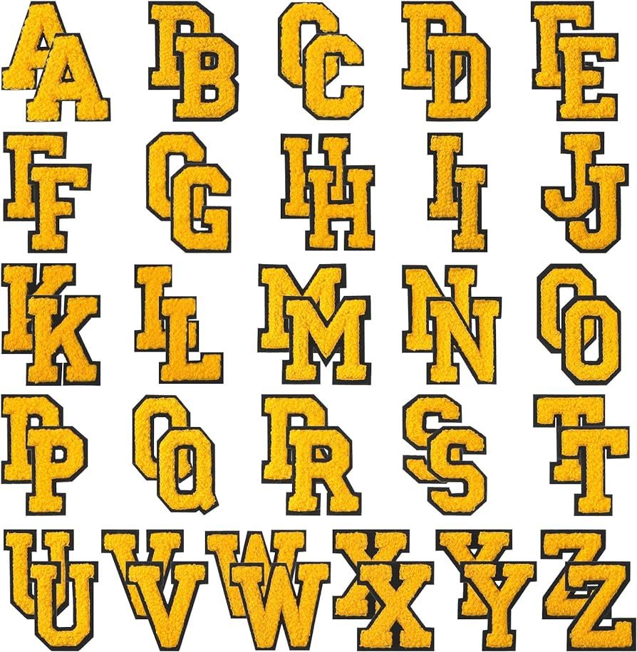 52 Pieces Chenille Letter Patches A-Z Iron on Patches Gold Glitter Border Repair Embroidered Patc... | Amazon (US)