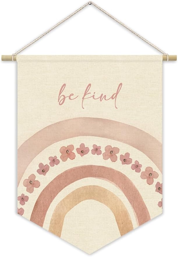 Pink Girls Room Decor,Nursery Decor,Be Kind Girl Wall Art Canvas Banner,Rainbow Affirmation Kidsr... | Amazon (US)