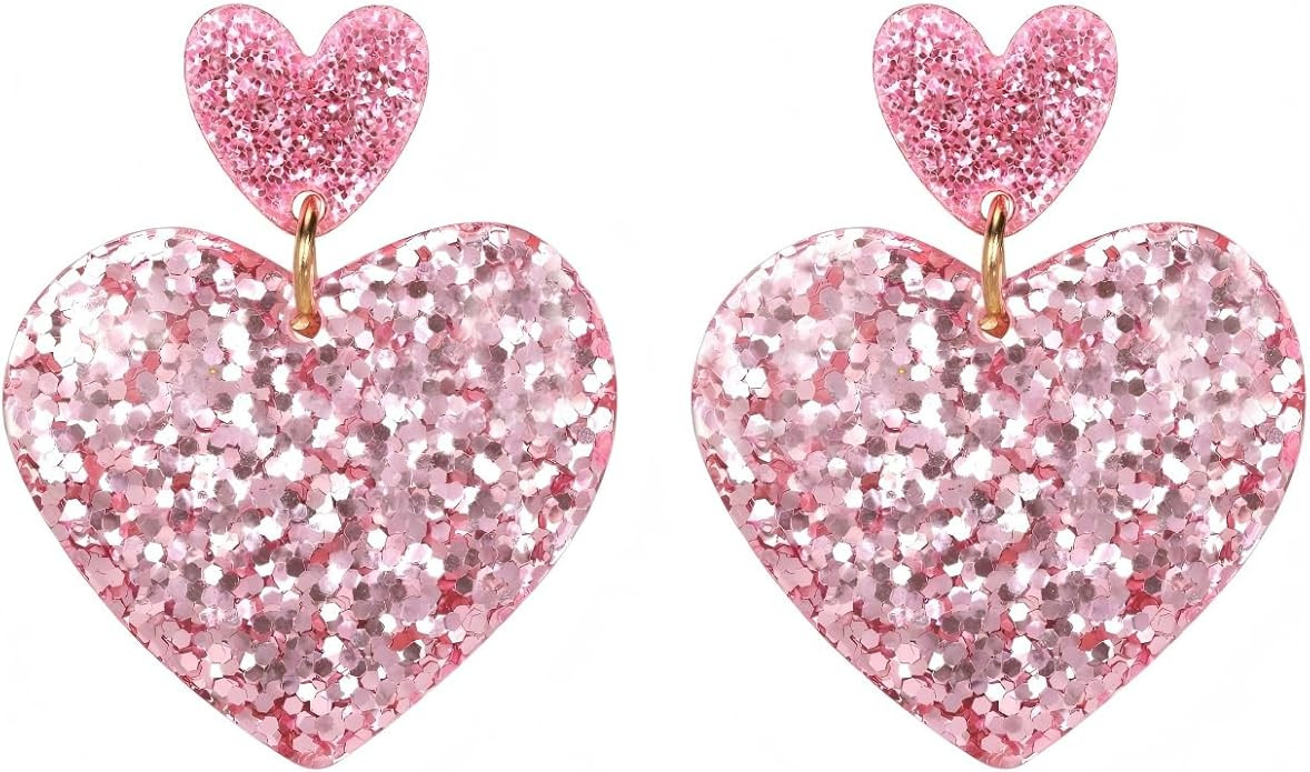 Heart Earrings for Women Valentines Day Earrings Acrylic Pink Heart Dangle Earrings Valentine's D... | Amazon (US)