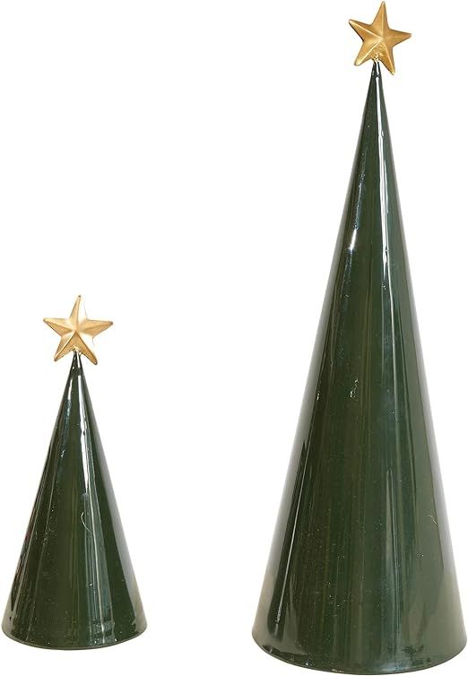 Creative Co-Op 17.5" Metal Cone Gold Star (Set of 2 Sizes) Trees, Green & Gold, 2 | Amazon (US)