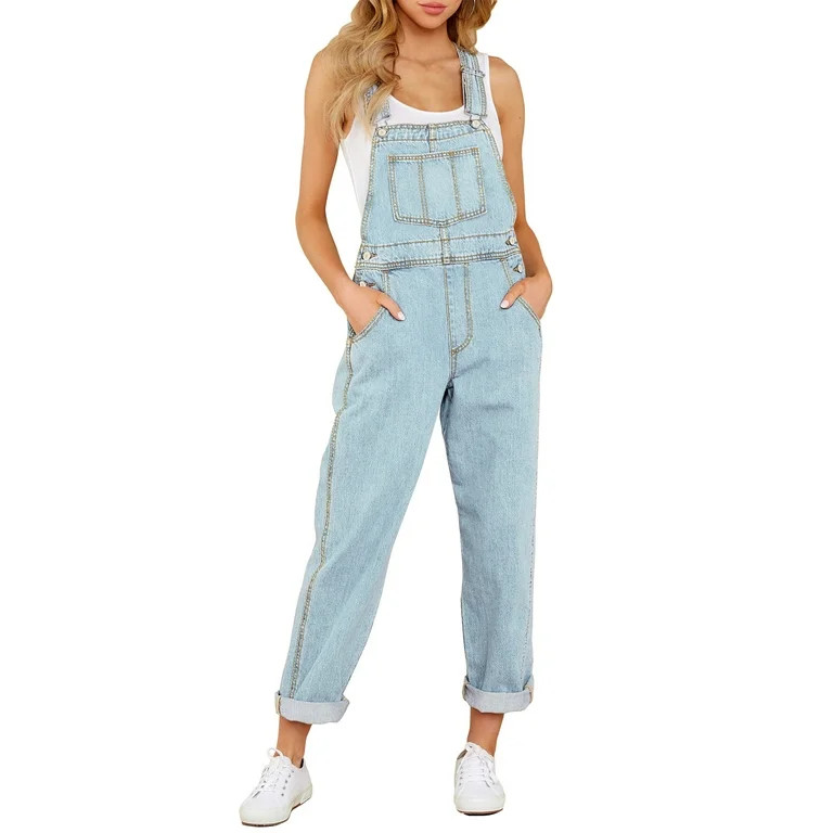 LookbookStore Casual Denim Bib Overalls for Women Summer Loose Fit Boyfriend Jeans Pants Azure Bl... | Walmart (US)