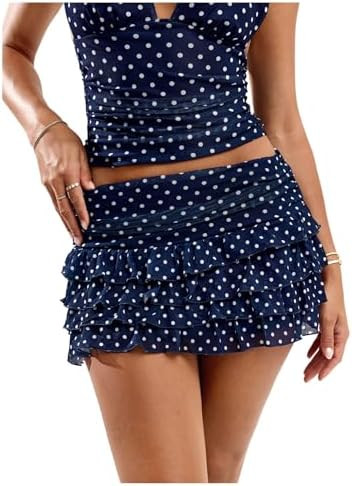 Women's Polka Dots Ruffle Tiered Layered Skirts Low Rise Ruched Y2K A Line Mini Skirt | Amazon (US)