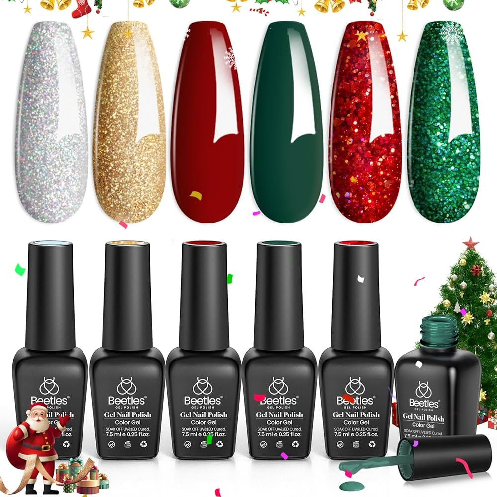 Beetles Christmas Gel Nail Polish, Red Sparkle Green Glitter Gold Silver Winter Gel Polish Dark R... | Amazon (US)