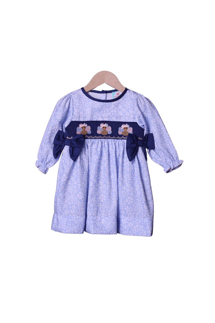 Smocked Navy Blue Floral Turkey Dress | The Smocked Flamingo