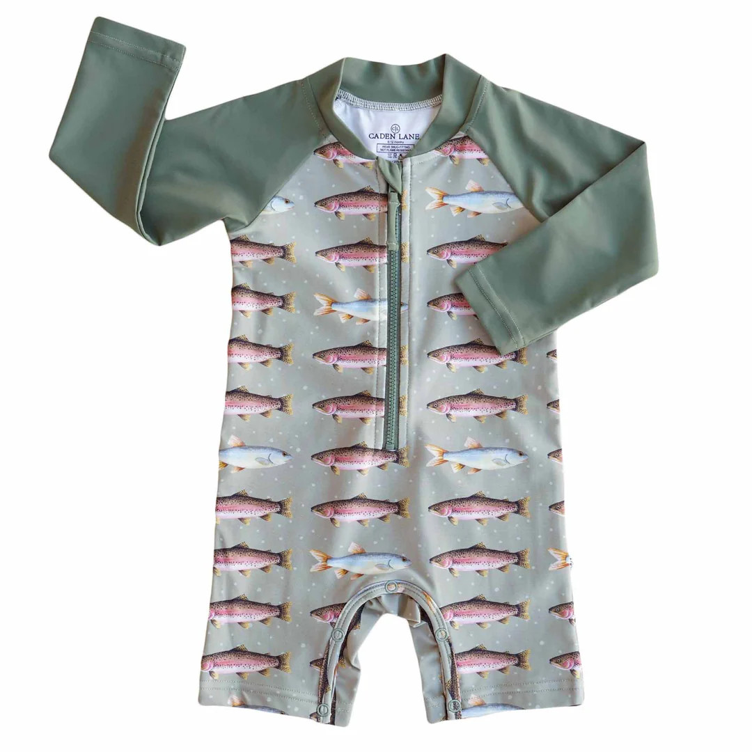 Long Sleeve Rash Guard Swim Romper Shortie | Freshwater Friends | Caden Lane