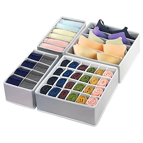 GOGOODA 4 Pcs Underwear Drawer Organizers Divider, Socks Bra Organizer and Storage Boxes for Lingeri | Amazon (US)