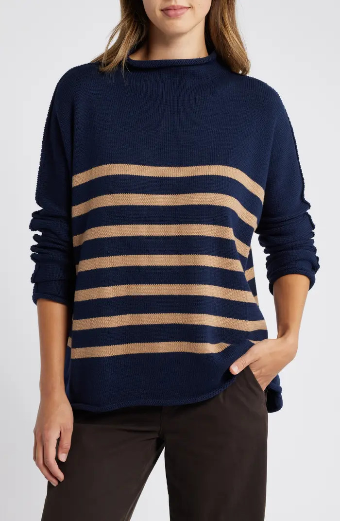 Monterey Stripe Cotton Funnel Neck Sweater | Nordstrom