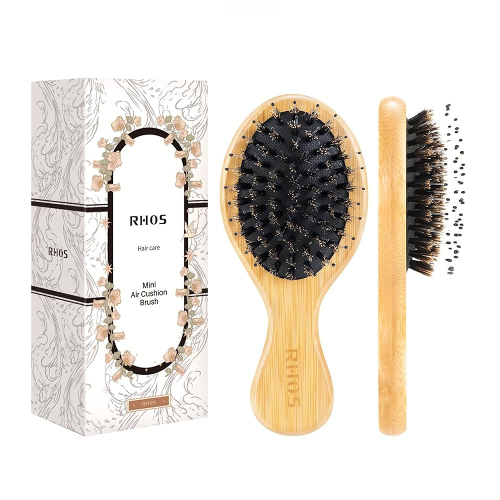 RHOS Mini Boar Bristle Hair brush for Women/Men/Kids-Small bamboo Paddle Brush for Smoothing/Deta... | Amazon (US)