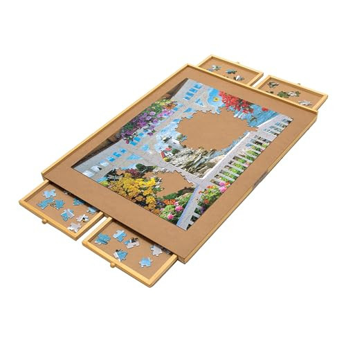 Bits and Pieces Puzzle Board with Drawers – 1500 Piece Jigsaw Puzzle Table Organizer – Premium Wooden Puzzle Board for Adults, 26"x35" Smooth Non-Slip Surface, Portable Puzzle Table with Sorting Trays | Amazon (US)