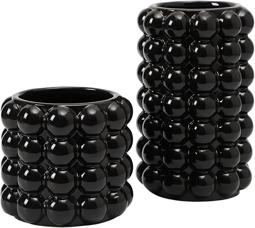 YANWE1 Bubble Vases, Black Ceramic Vases Set of 2, Boho Vases, Tall Vases, Modern Vases, Decorati... | Amazon (US)