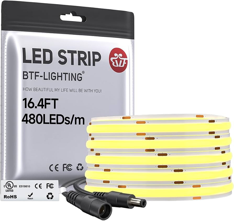 BTF-LIGHTING UL Listed FCOB COB LED Strip Light Daylight White 5000K     DC24V 16.4FT High Densit... | Amazon (US)