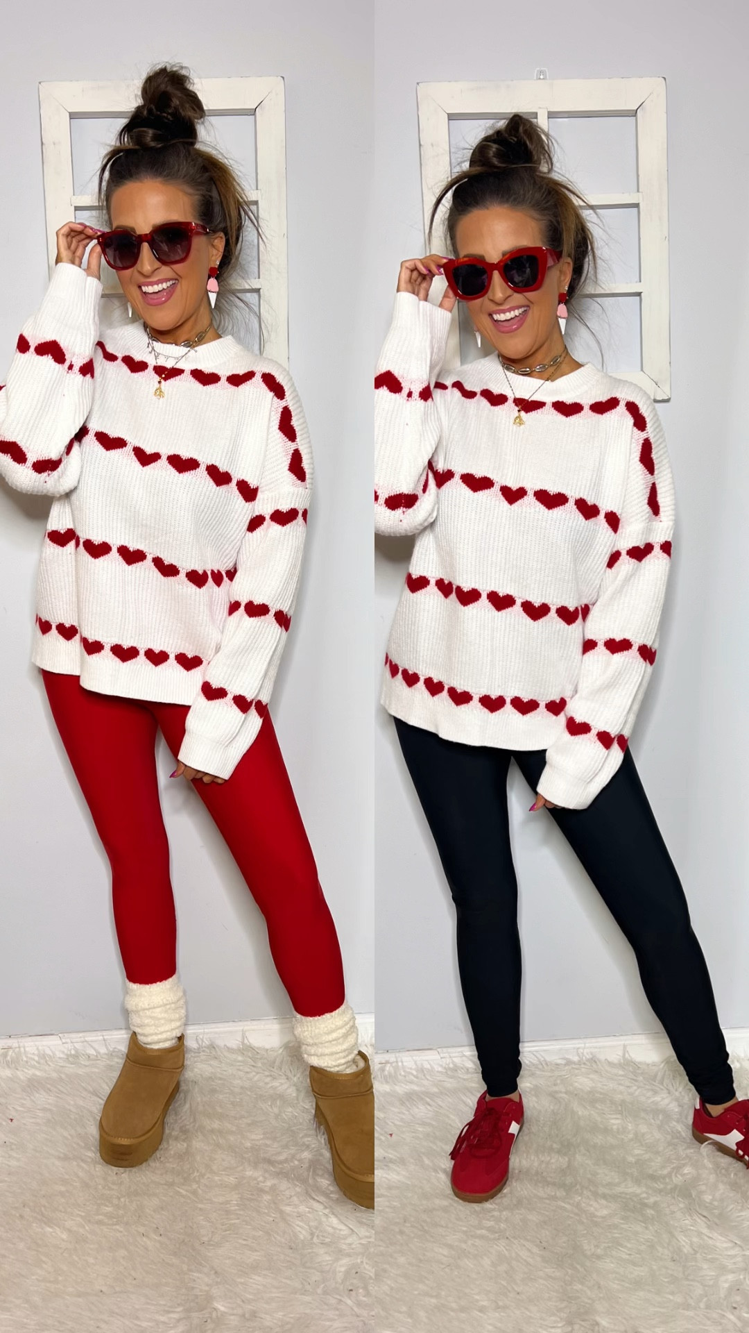𝐔𝐬𝐞 𝐜𝐨𝐝𝐞 𝐒𝐉𝐋𝐈𝐍𝐙𝟑𝟎𝐀 𝐭𝐨 𝐬𝐚𝐯𝐞 𝟏𝟎% 𝐨𝐧 𝐭𝐡𝐞𝐬𝐞 𝐬𝐮𝐧𝐠𝐥𝐚𝐬𝐬𝐞𝐬 𝐚𝐧𝐝 𝐚𝐥𝐥 𝐨𝐭𝐡𝐞𝐫 𝐒𝐎𝐉𝐎𝐒 𝐠𝐥𝐚𝐬𝐬𝐞𝐬 𝐨𝐧 𝐀𝐦𝐚𝐳𝐨𝐧! #sojospartner

Sweater: S
Leggings (exact same, just different colors): S (this red is DEEP RED)

I am 5’3”, 120, 30DDD-27-38.

Valentine’s Day outfit, Valentine’s Day accessories, winter outfit, winter outfit, UGG platform lookalike, red sneakers, red sunglasses, cozy socks, heart sweater  

#LTKSeasonal #LTKStyleTip #LTKWatchNow