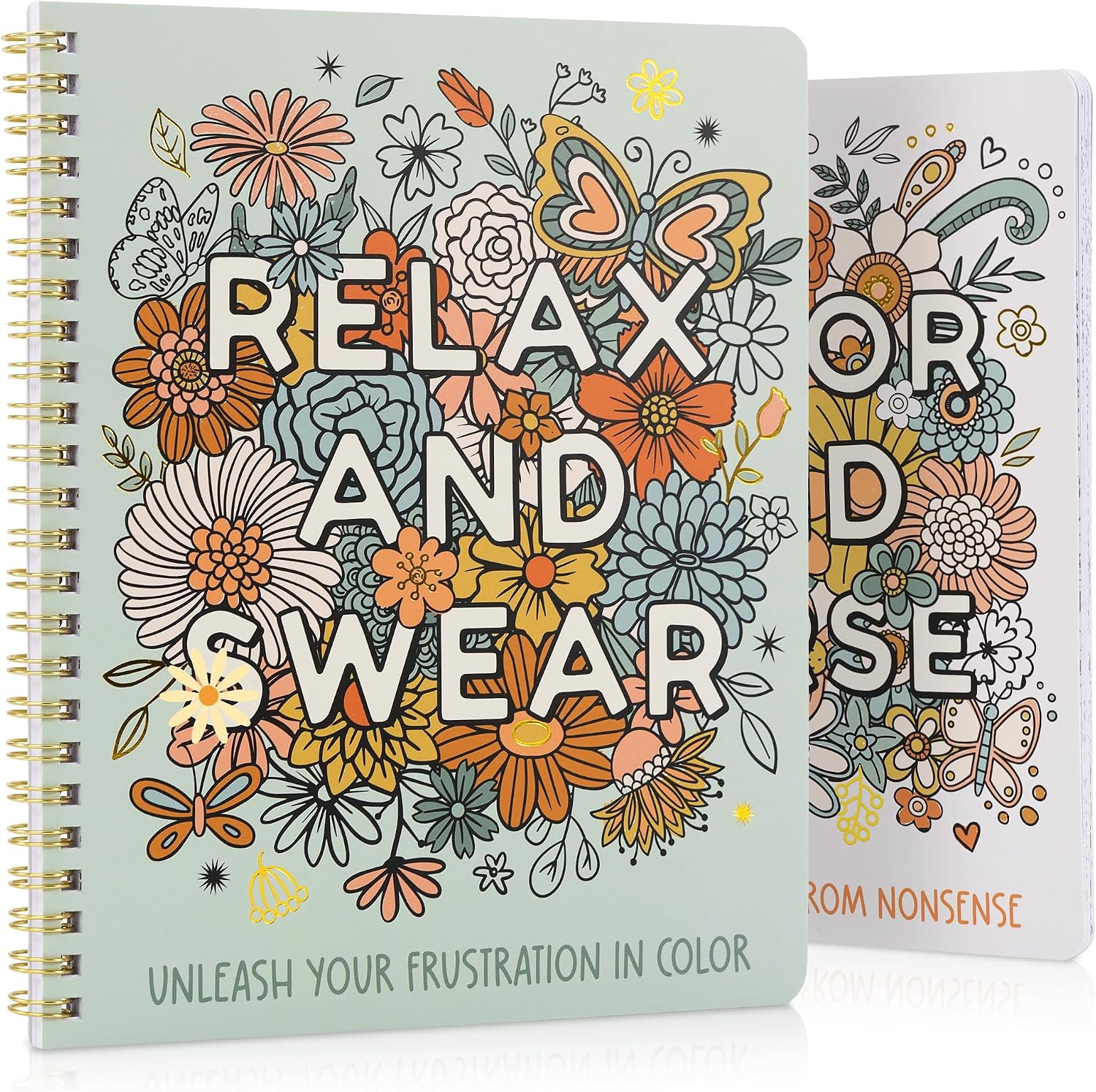 Beautiful Coloring Book Set of 2 for Adult Relaxation - Funny Coloring Books with Floral Designs for a lot of Laughs - The Perfect Stress-Relieving Gift for Women | Amazon (US)