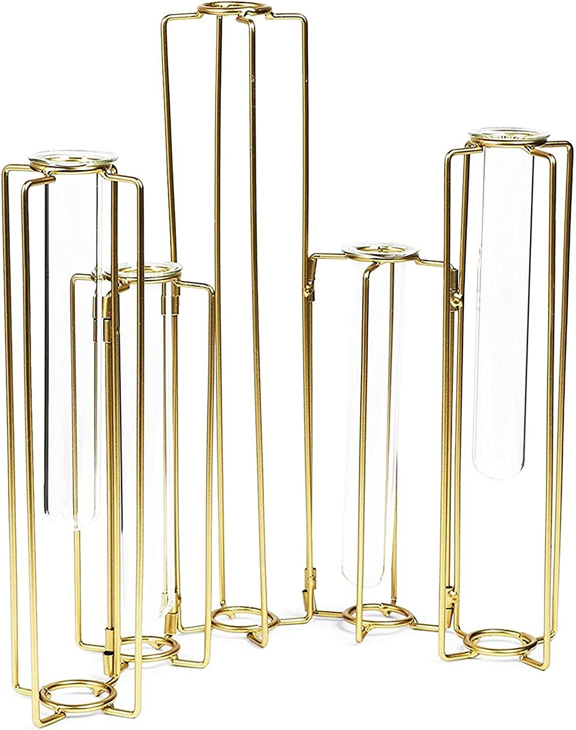 Metal Hinged Plant Stand Set with Glass Test Tube Vases (Gold, 6 Pieces) | Amazon (US)